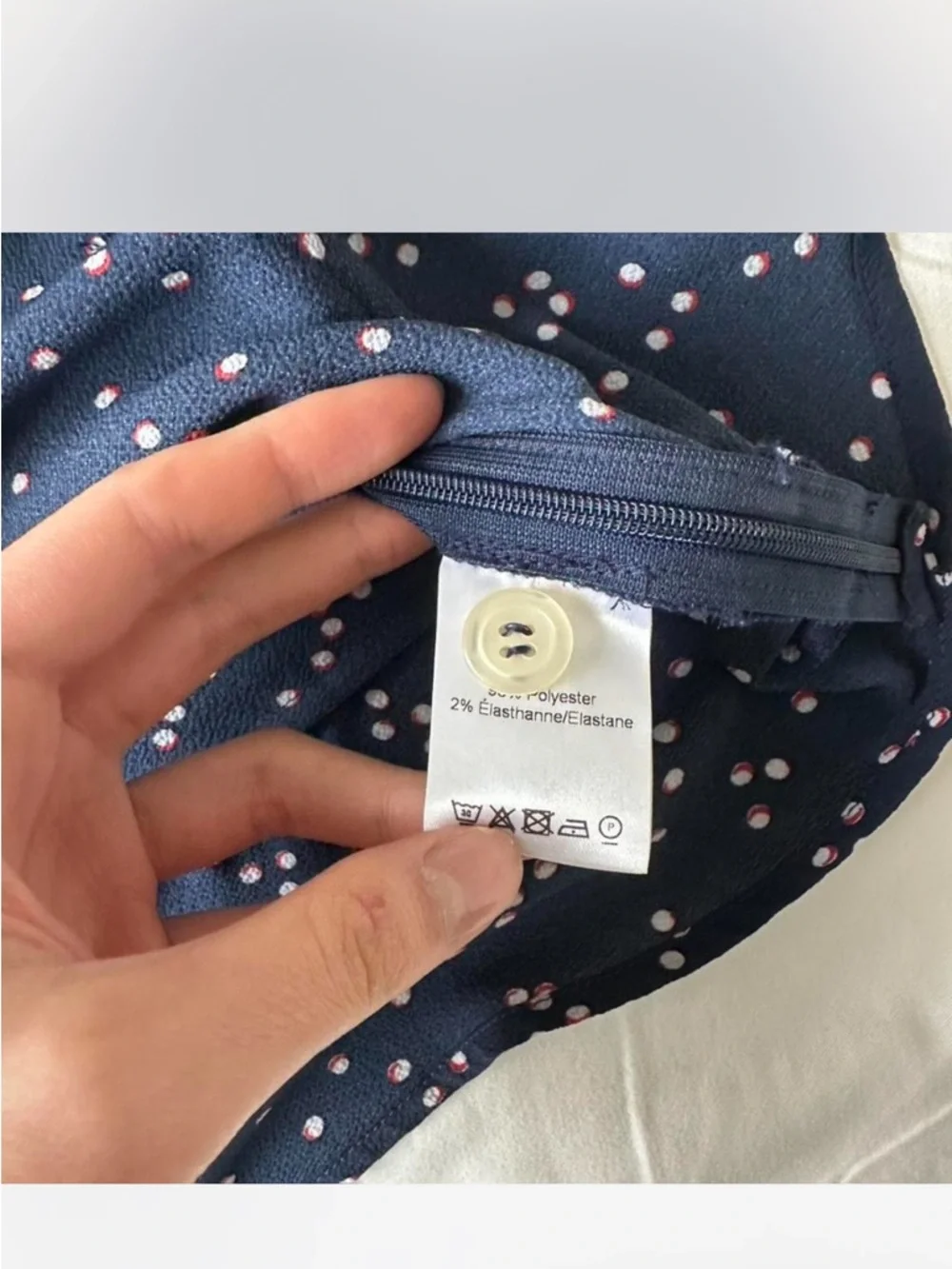 Rouje Navy Button-Front Blouse with Pink Dot Print - Picture 3 of 4